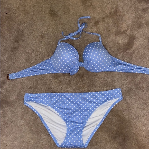 Shade & Shore Other - Sky blue and white polka dot bikini